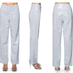 AKIRA POP STAR FITTED RHINESTONE EMBELLISHED DIAMONTE TROUSERS Blue Sz L NWOT